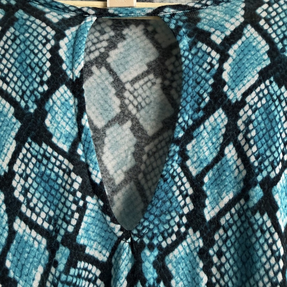 MICHAEL KORS Y2K Snake Animal Print Top XS Keyhole Blue Stretch Festival Safari - Picture 4 of 7